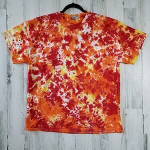 Gildan Red Orange Yellow Fire Tie Dye Short Sleeve T-Shirt Men's Size Large